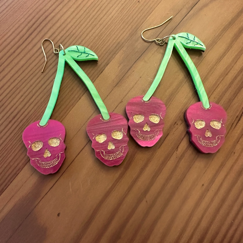 Cherry Skull Acrylic Earrings